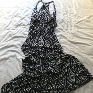 Tribal Print Long Beach Dress (Navy Blue & White)
